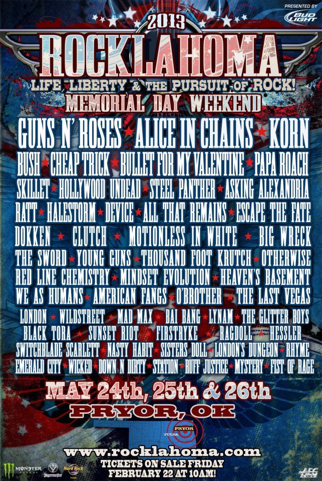 Rocklahoma Announces 2013 Lineup Including Guns N' Roses, Alice in