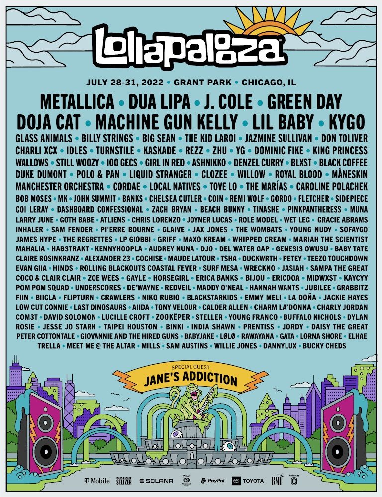 Lollapalooza 2022 Lineup Announced Including Metallica, Green Day ...