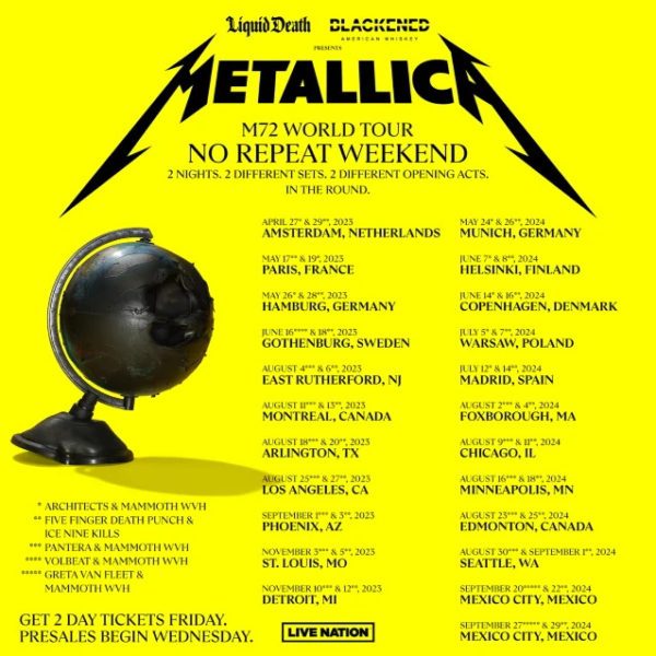 Metallica Announces Massive 20232024 M72 World Tour Dates mxdwn Music