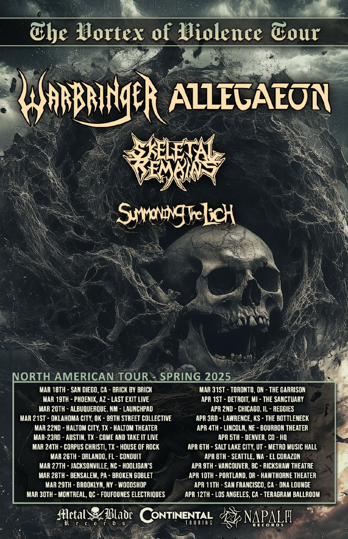 Vortex of Violence Tour with Warbringer and Allegaeon coming to Woodshop on March 29th