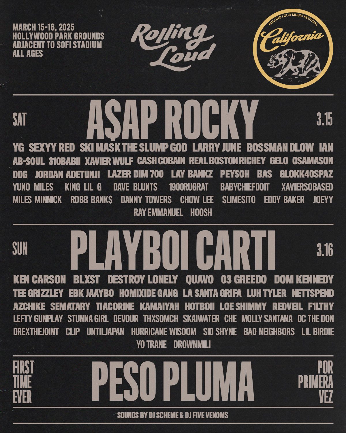 Peso Pluma, A$AP Rocky, Playboi Carti & More At Rolling Loud