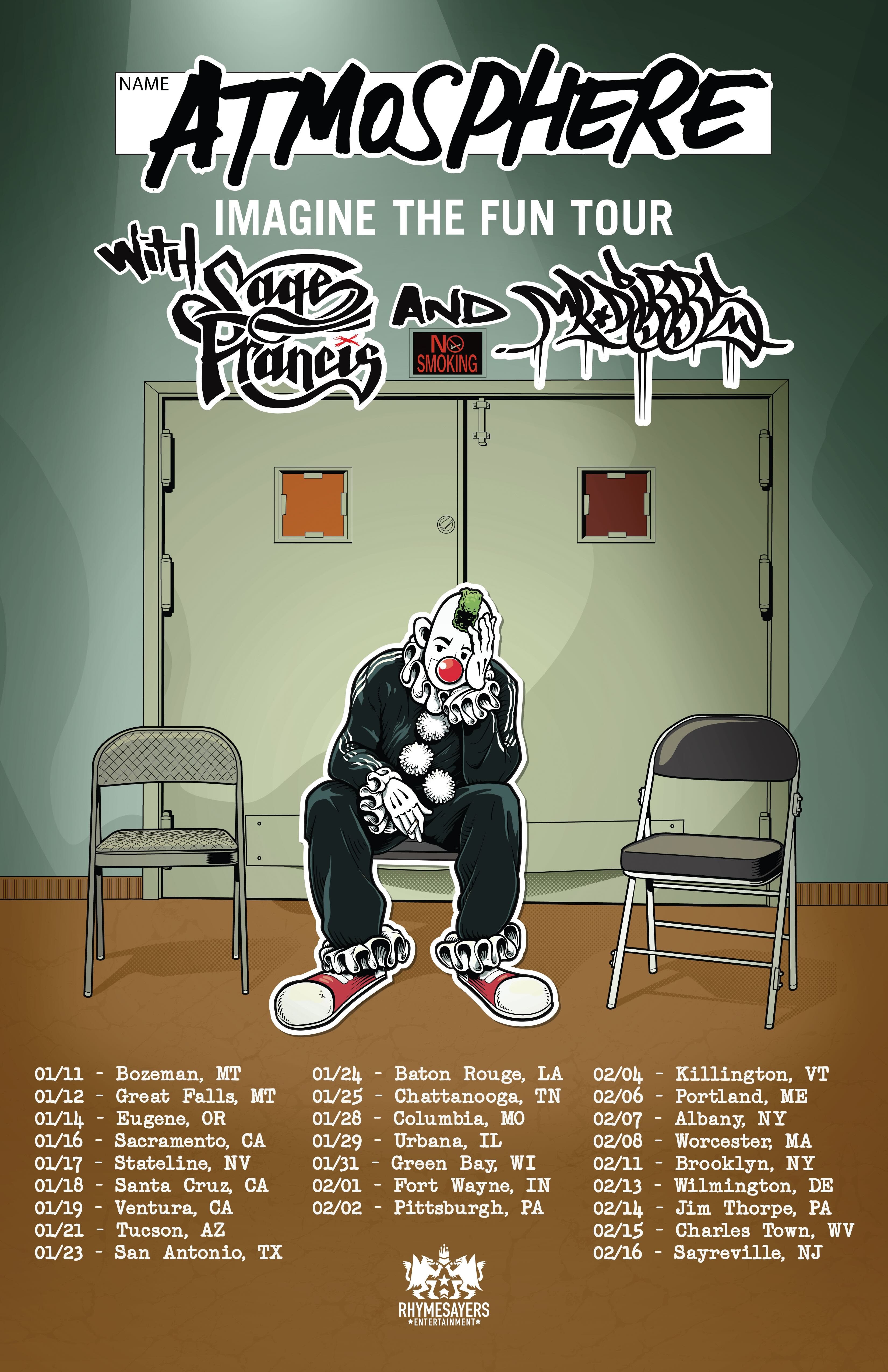 Atmosphere, Sage Francis & Mr. Dibbs are bringing the Imagine The Fun Tour to  Brooklyn Bowl on February 10th