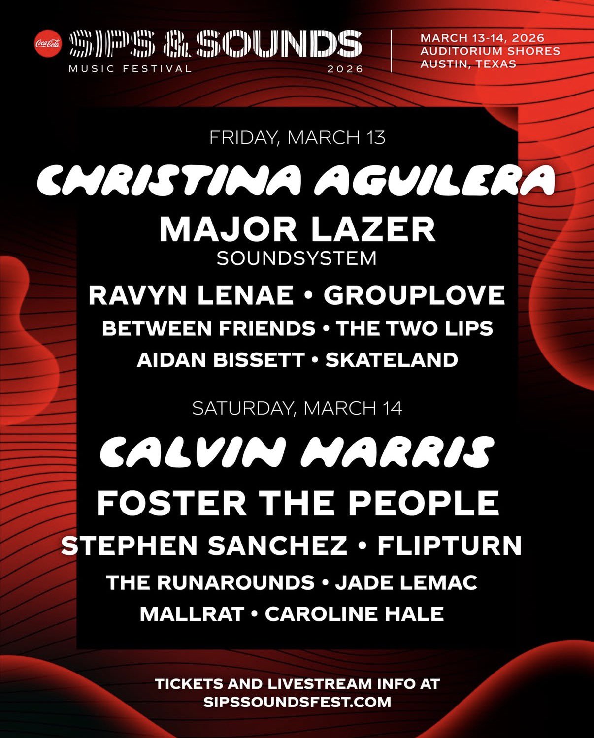 Christina Aguilera and Calvin Harris to Headline Sips & Sounds 2026 at Auditorium Shores