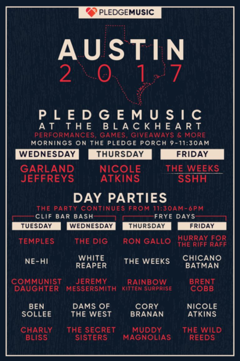 PledgeMusic at the Blackheart SXSW 2017 Parties Announced