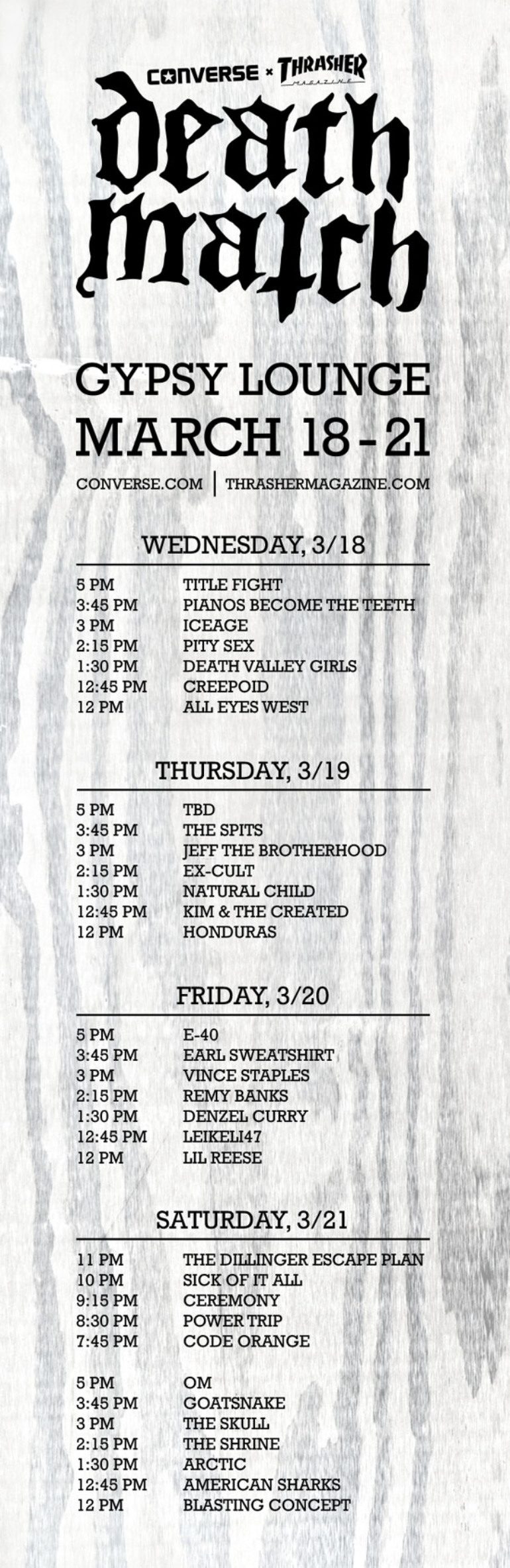 Thrasher Magazine’s Death Match SXSW 2015 Day and Night Parties Announced ft The Dillinger Escape Plan
