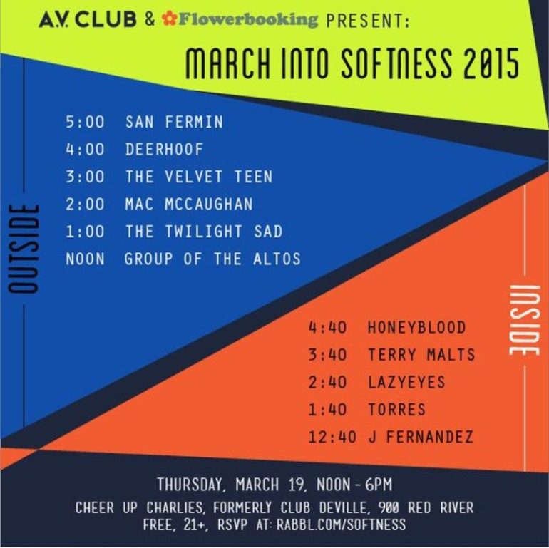 The A.V. Club and Flowerbooking present March Into Softness SXSW 2015 Day Party Announced